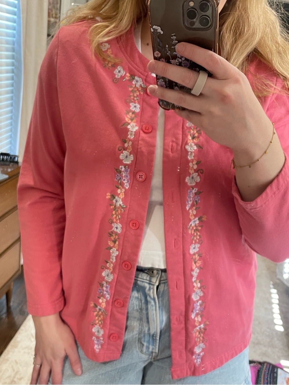 Cute Vintage Blair Pink Embroidered Knit Cardigan | Cottagecore | Size Small